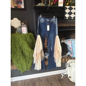 BlueVelvet Lace fringed Wide Leg Jeans